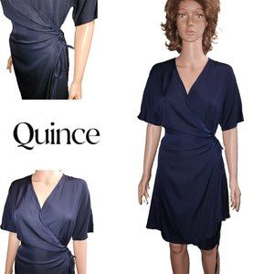 Quince Washable Stretch Silk Wrap Dress NWT Navy XL
